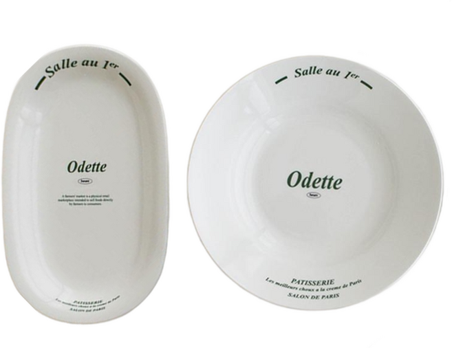 Iwooa Yeosa Odette 字母義大利麵盤 + 橢圓盤組, 1套, 義大利麵盤 + 橢圓盤, 字母 白色 + 綠色
