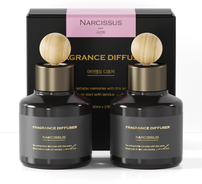 아이엠듀 퍼퓸 차량용 디퓨저 80ml 2개 + 우드볼스틱 2개 + 흡착패드 2개, 수선화, 1세트