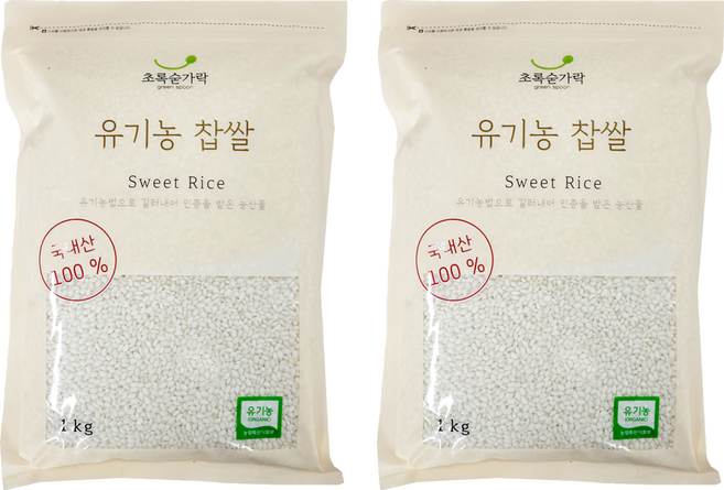 초록숟가락 유기농 찹쌀, 1kg, 2개