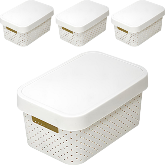 커버 바스켓, 아이보리, 소(15 x 23.5 x 12.5 cm), 4개