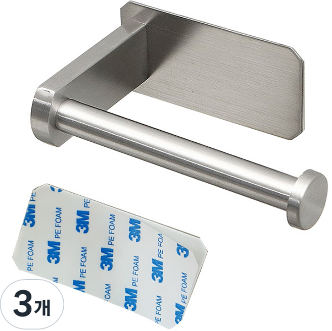 디오컴퍼니 무타공 3M강력접착 모던 휴지걸이, 스텐, 3개