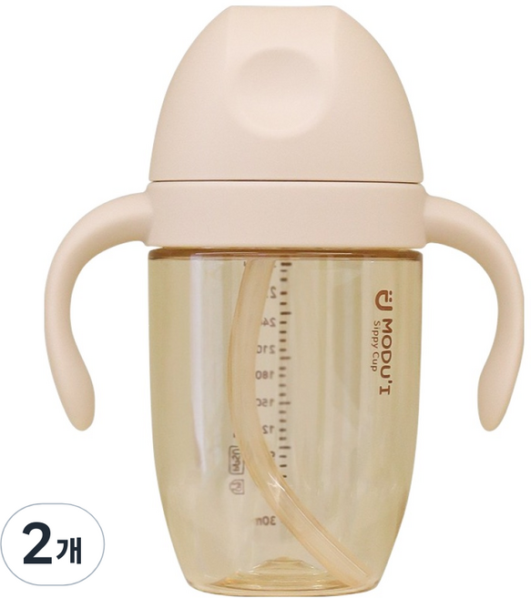 모두아이 유아용 프리미엄 PPSU 빨대컵, 300ml, 2개, 아이보리