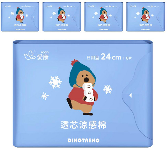 icon 愛康 DINOTAENG特別款 透芯涼感棉 護翼型, 日用型(24cm), 8片, 5包