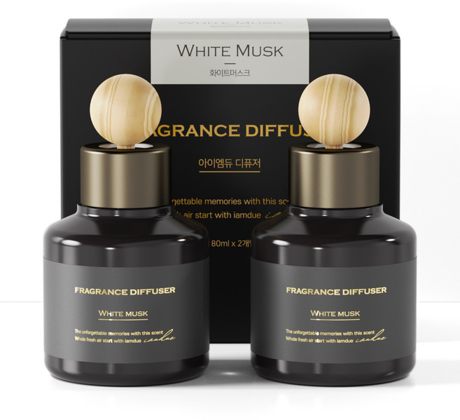 아이엠듀 퍼퓸 차량용 디퓨저 80ml 본품 2개 + 우드볼스틱 2개 + 흡착패드 2개 본품, 화이트머스크, 1세트