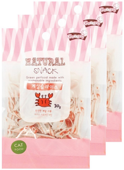 굿데이 네츄럴 스낵 고양이 간식, 게살슬라이스, 30g, 3개