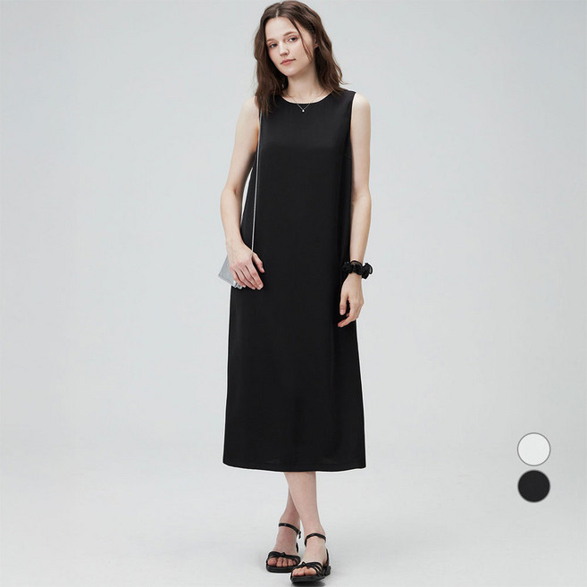 ELLEPARIS 여성용 크링클 새틴 스트링 백 민소매 원피스