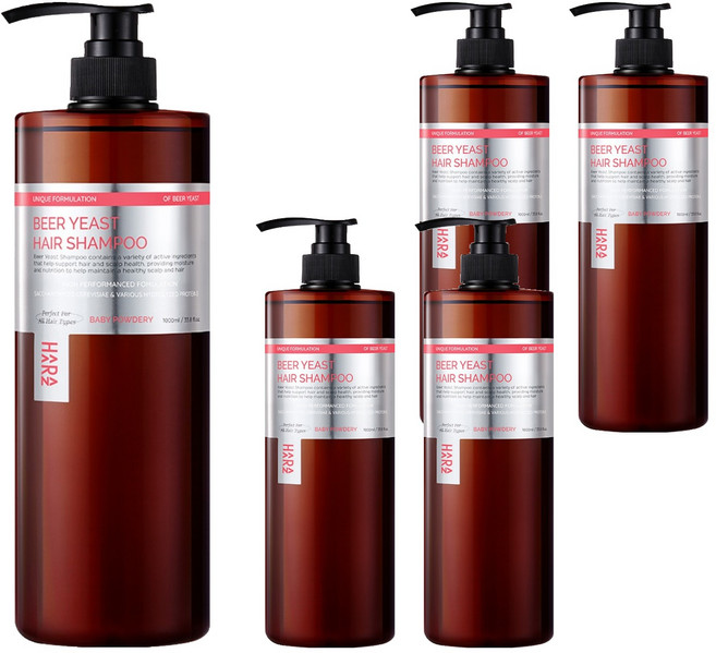 하라즈 맥주효모 샴푸 베이비파우더향, 1L, 5개