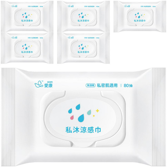 ICON 愛康 私沐涼感巾 無酒精 私密肌適用 80抽, 6包, 432g