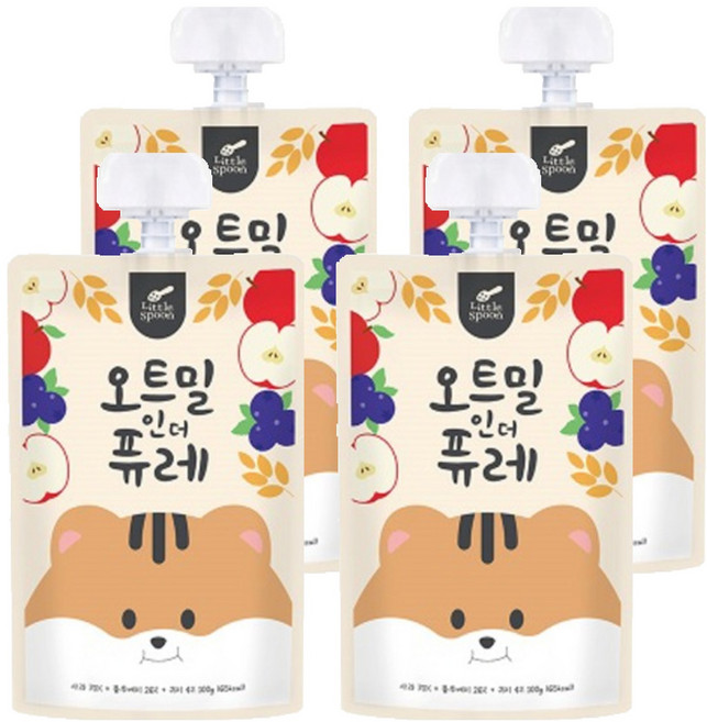 리틀스푼 오트밀인더퓨레, 혼합맛(사과/블루베리/귀리), 100g, 4개