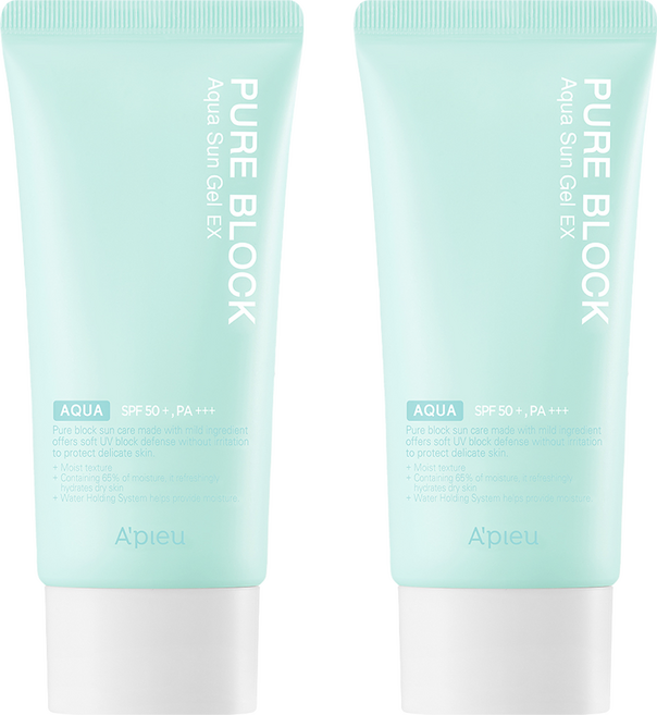 어퓨 퓨어 블록 아쿠아 선젤 이엑스 SPF50+ PA+++, 50ml, 2개
