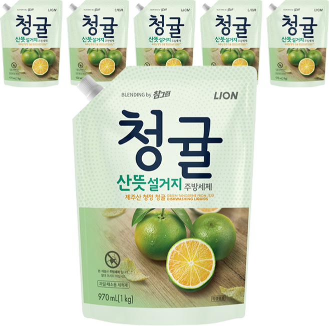 참그린 청귤 산뜻 설거지 블렌딩 주방세제 리필, 970ml, 6개