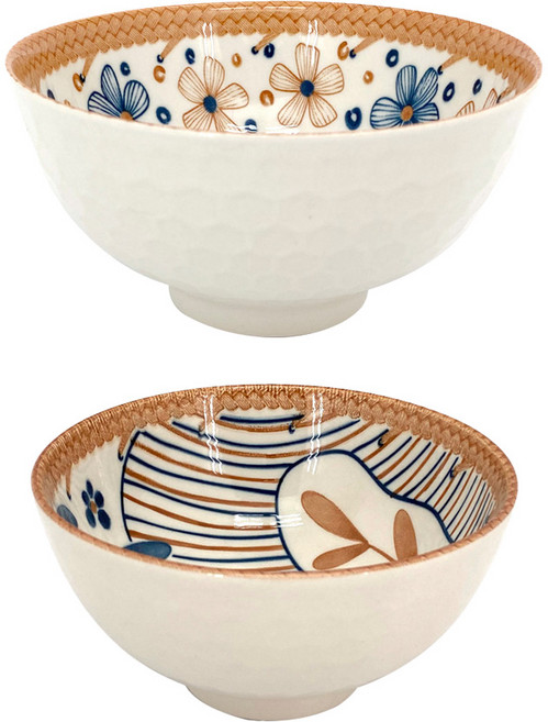 松村窯 日式簡約碗 300ml 瓷土碗, 米色 + 藍色 + 白色, 瓷碗, 1組