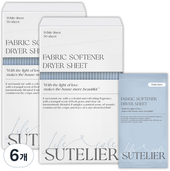 수뜰리에 에센스 건조기시트 섬유유연제 화이트린넨향 본품, 6개, 30개입