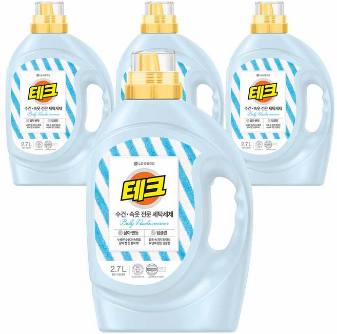 테크 수건 속옷 세탁세제 에이 본품, 2.7L, 4개