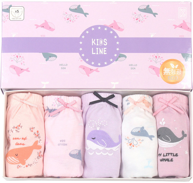 키즈라인 여아용 리틀웨일 삼각팬티 5매입 세트