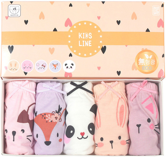 키즈라인 여아용 포인트 삼각 팬티 5종 세트