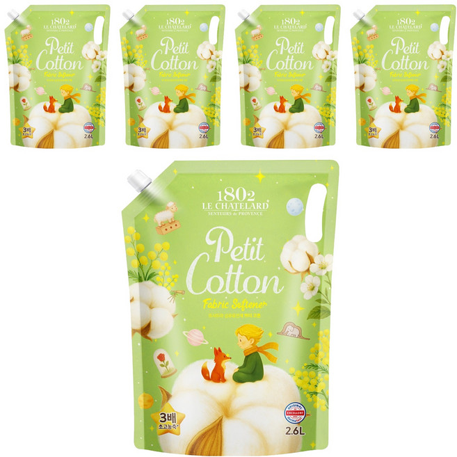 르샤트라1802 섬유유연제 쁘띠코튼 리필, 2.6L, 5개