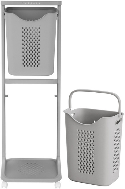 네이쳐리빙 더블점보 트롤리 스윙 2단 빨래바구니, 그레이