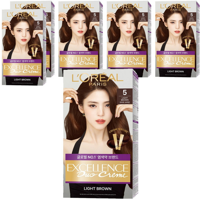 로레알파리 엑셀랑스 듀오크림 염모제, 5호 라이트 브라운, 6개