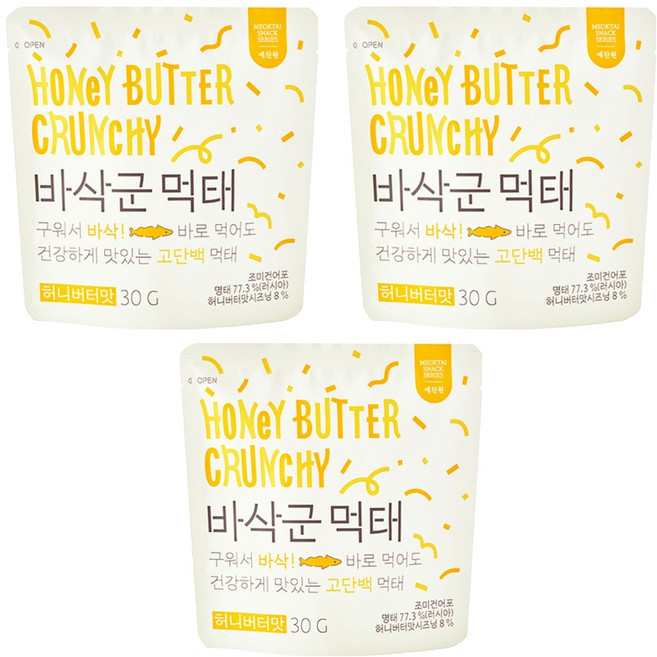 예찬원 바삭군 시즈닝 먹태 허니버터맛, 30g, 3개