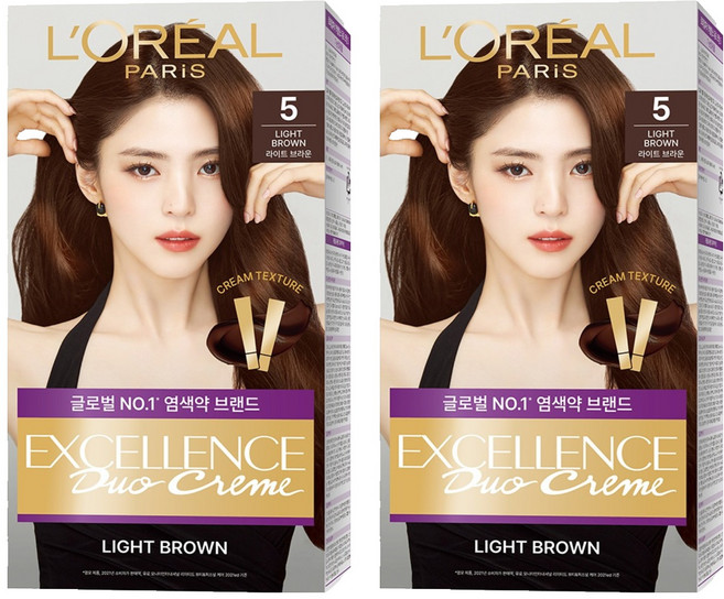 로레알파리 엑셀랑스 듀오크림 염모제, 5호 라이트 브라운, 2개
