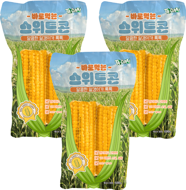 Tadaa 바로먹는 스위트콘 옥수수, 600g, 3개