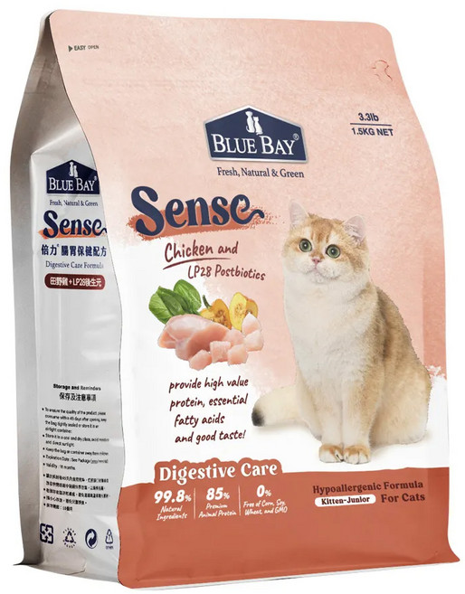 BLUE BAY 倍力 Sense 全齡貓 全護低敏 貓飼料 田野雞, 腸胃保健, 1.5kg, 1袋