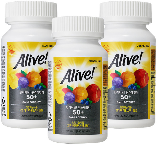 얼라이브 원스데일리 멀티비타민 50+, 60정, 3개