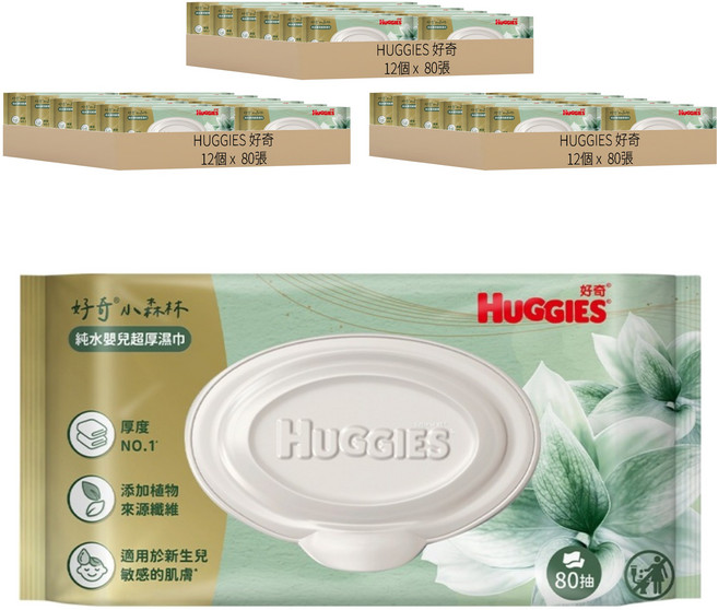 HUGGIES 好奇 Y24 小森林純水嬰兒超厚濕巾 40523, 36個, 80張, 70gsm