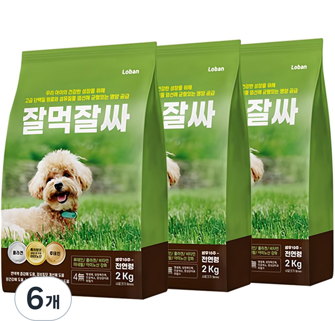 잘먹잘싸 6free 강아지 사료, 연어, 2kg, 6개