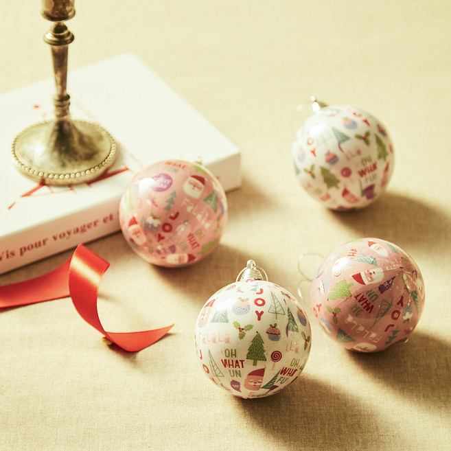 크리스마스 오너먼트 트리장식 글로시 픽쳐볼, 핑크, 7.5cm, 4개