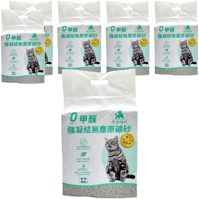 PetsTimes 毛孩時代 強效凝結無塵原礦砂, 4kg, 6袋, 無塵