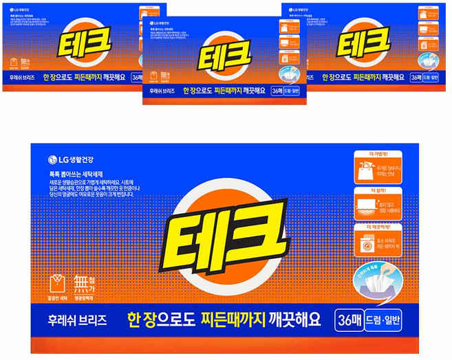 테크 간편 시트세제 후레쉬 브리즈, 36개입, 4개