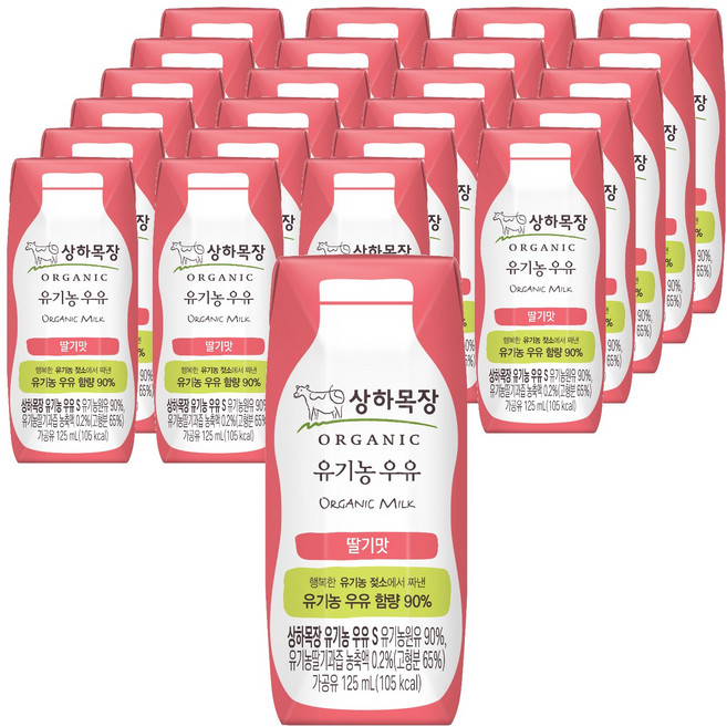 상하목장 유기농 멸균우유 딸기맛, 125ml, 24개