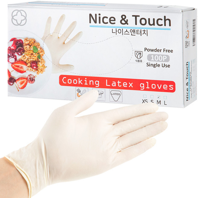 나이스앤터치 요리용 라텍스장갑 M, 100개입, 1개, 중(M)
