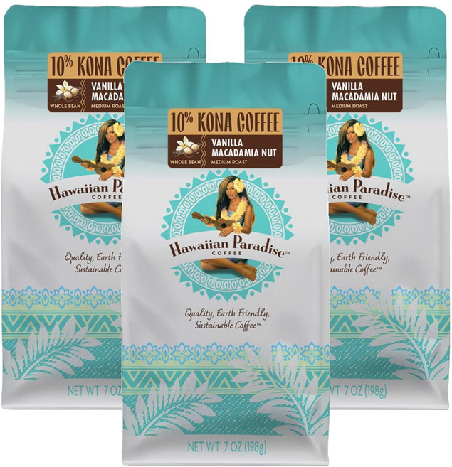 하와이안파라다이스커피 하와이 코나 바닐라 마카다미아 커피원두, 홀빈(분쇄안함), 198g, 3개