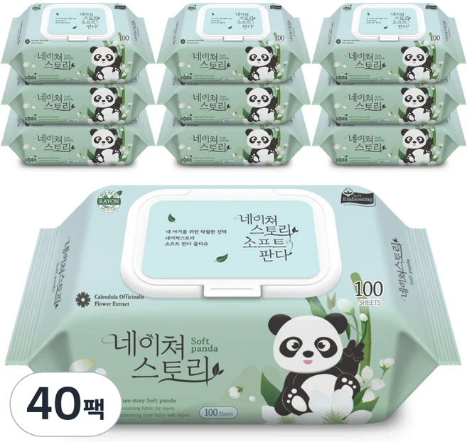 네이쳐스토리 소프트판다 아기물티슈 캡형, 40g, 100매, 40개 - 쿠팡