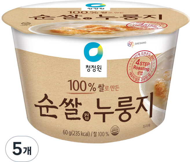 대상 청정원 순쌀 컵 누룽지, 60g, 5개