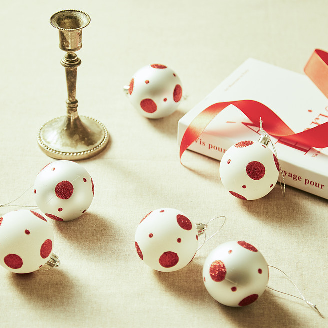 크리스마스 오너먼트볼 트리장식 페인트 글로시 6p 세트, 도트실버, 1세트