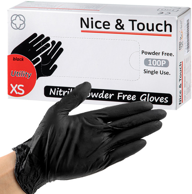 나이스앤터치 니트릴 장갑 100p, 블랙, 미니(XS), 1개