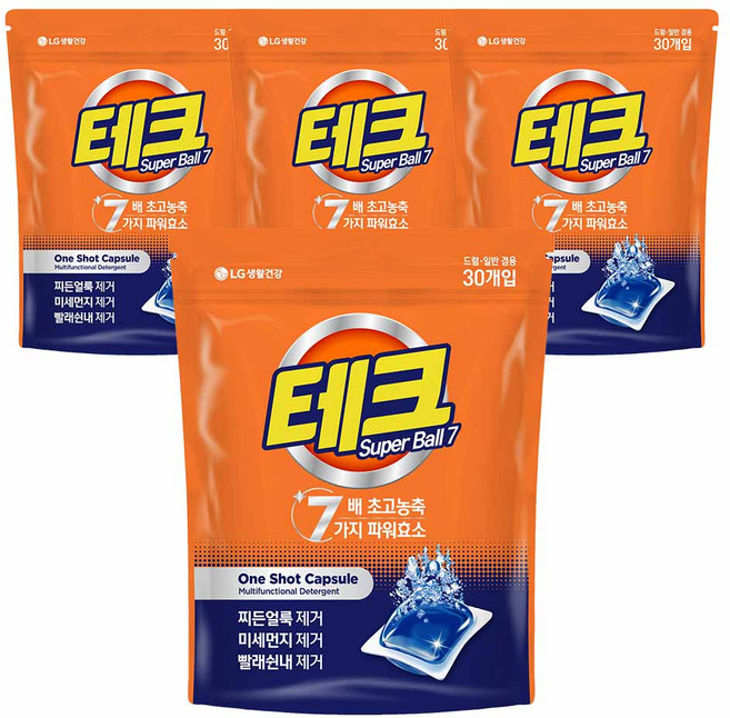 테크 수퍼볼 캡슐세제 일반드럼 겸용, 30개입, 4개