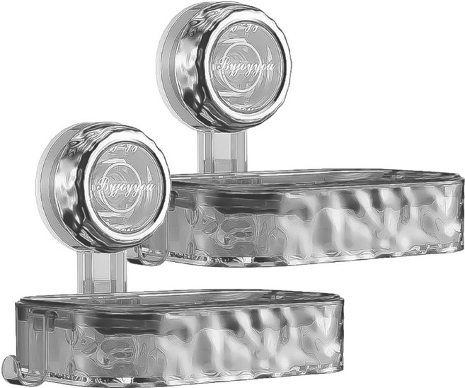 波紋吸盤肥皂盒 尺寸13.5cm x 8.5cm x 21cm 附掛鉤x2, 單層透明銀色, 2個