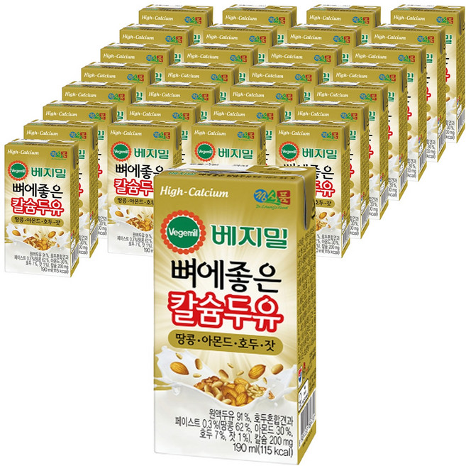 베지밀 뼈에좋은 칼슘두유 땅콩 아몬드 호두 잣, 190ml, 32개