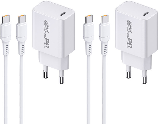 YINTO c타입 고속 충전기 25W PD3.0 PPS + C to C 1.5m 100w 케이블 세트, 2세트, 화이트