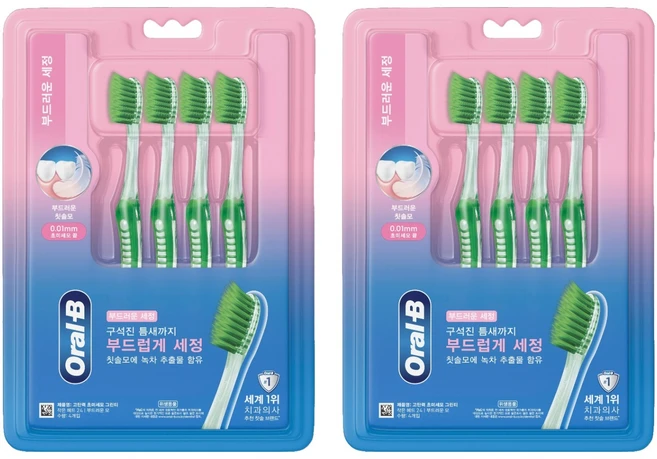 오랄비 고탄력 초미세모 그린티 칫솔, 4개입, 2개 - 쿠팡
