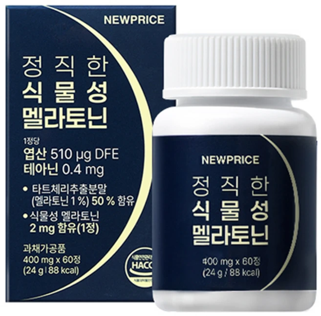 뉴프라이스 정직한 식물성 멜라토닌 24g, 1개, 60정 - 쿠팡