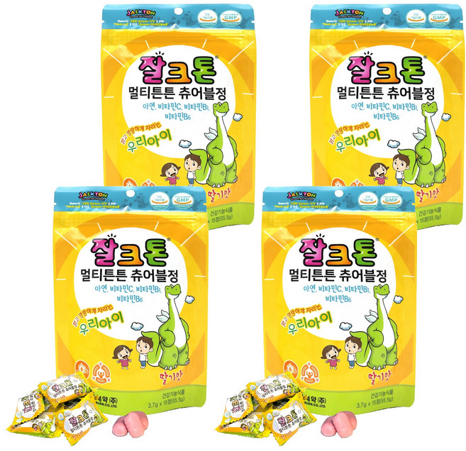 조아제약 잘크톤 멀티튼튼 츄어블정 딸기맛 55.5g, 15정, 4개