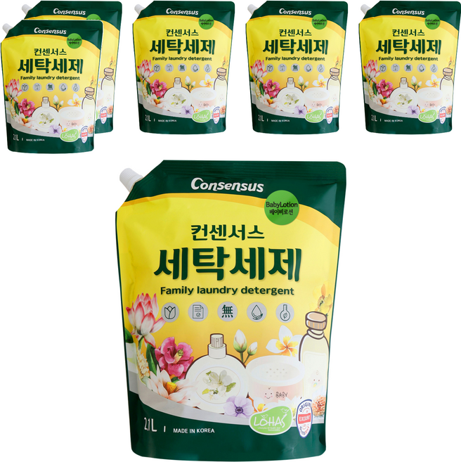 컨센서스 세탁세제 리필 베이비로션, 2.1L, 6개