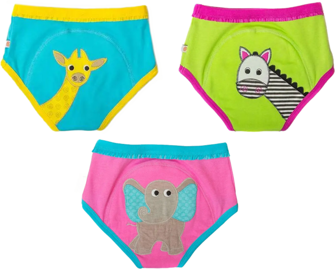 ZOOCCHiNi 女童 學習尿布褲 2~3歲 3件, 可愛動物 粉 + 藍 + 綠色, 1組