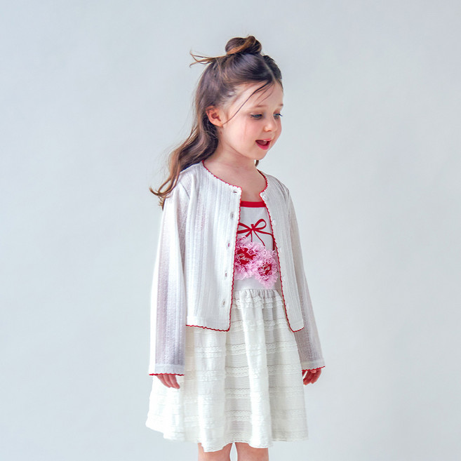 마리앤모리 여아용 썸머 스티치 하트 버튼 가디건